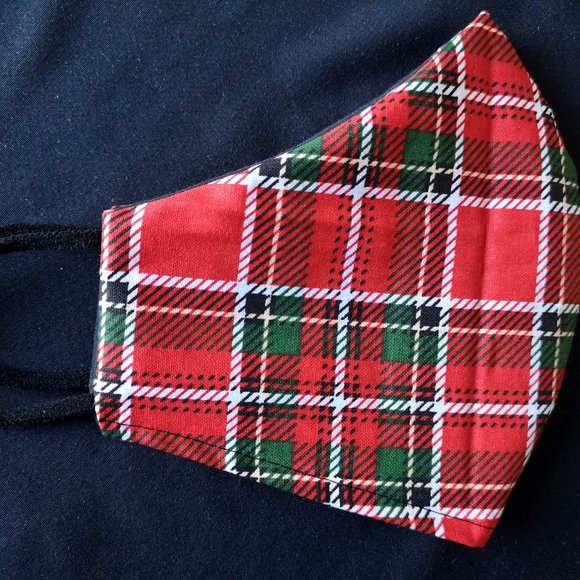 new Adult Holiday Tartan Handmade Face Mask Masque 100% Cotton multicolor - Picture 1 of 2